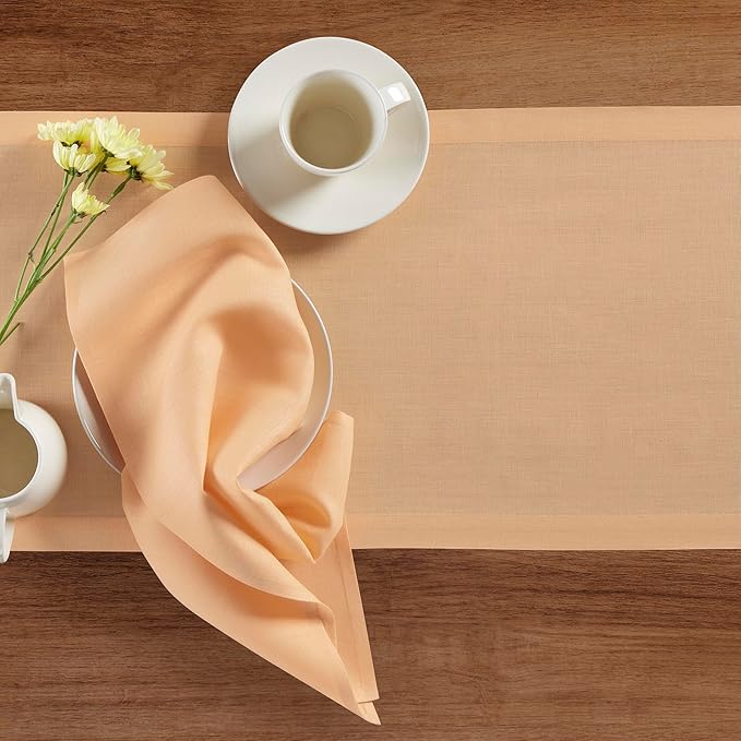 Solino Home Linen Peach Table Runner 48 Inches - 100% Pure Linen Short Table Runner 14 x 48 Inch Ideal for Dresser and Coffee Tables - Fete