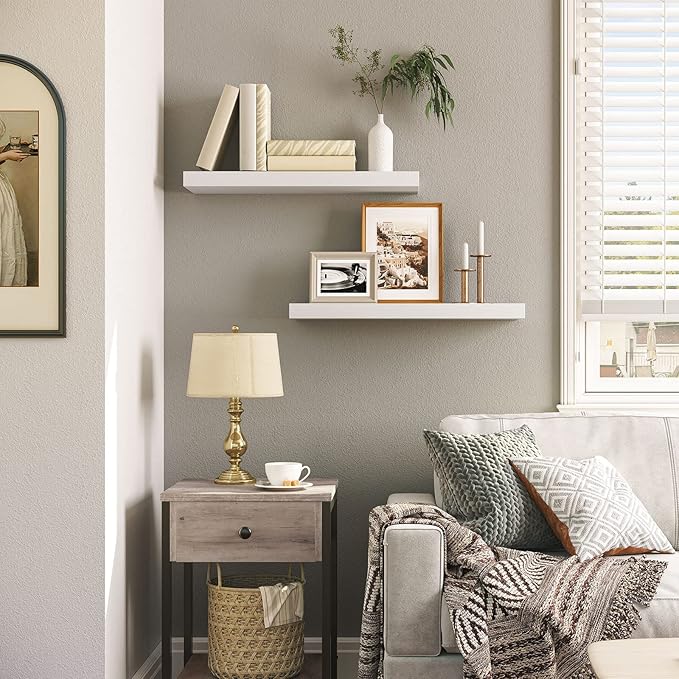 HOOBRO Floating Shelves for Wall, Wall Mounted Shelf Set of 2, 23.6" Hanging Shelf with Invisible Brackets, for Wall in Bathroom, Bedroom, Toilet, Kitchen, Living Room, Office, White WT60BJ01