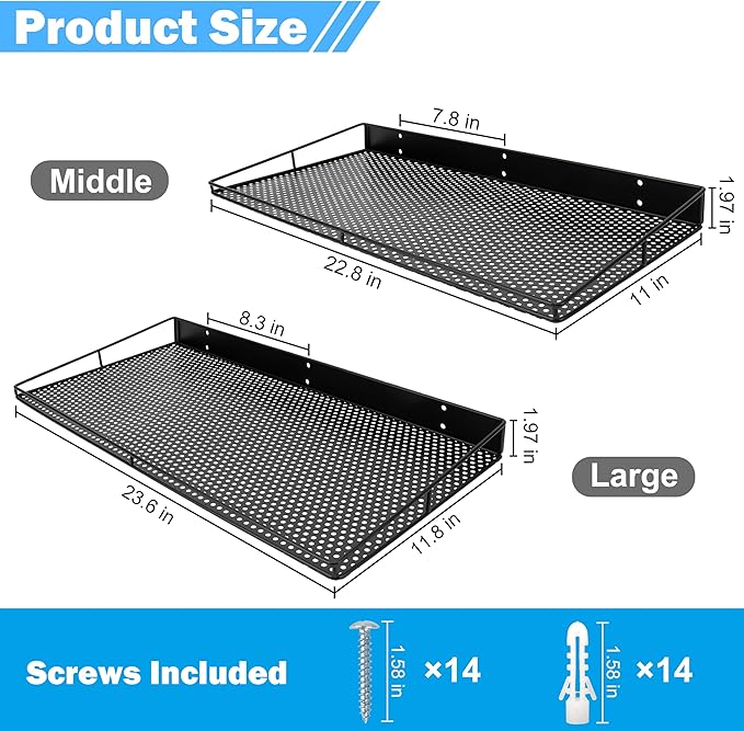 RedCall Heavy-Duty Wall Shelf, 2 Pack Garage Shelf, 23.5" x 12" Large Wall Mounted Shelves for Garage, Laundry Room, Closet, Holds Up to 75 Lbs