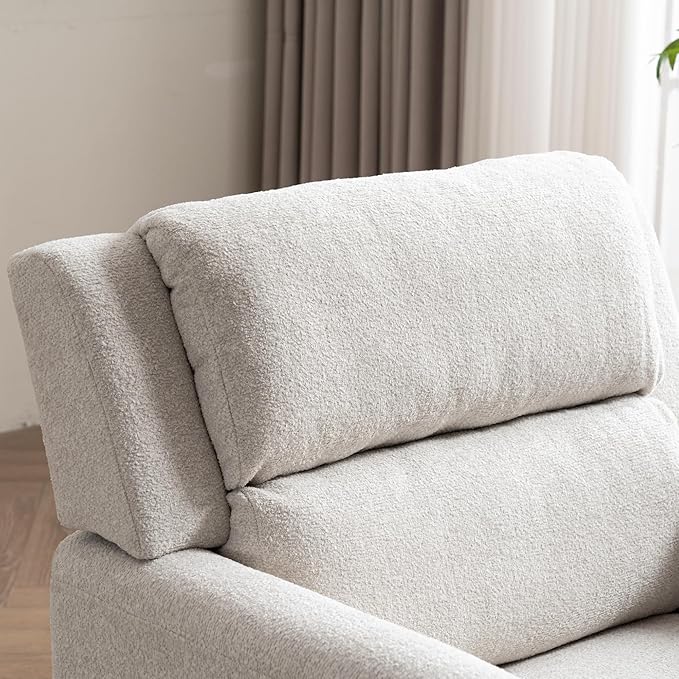 Kidol & Shellder Beige Oversized Accent Chair for Living Room Mid Century Modern Reading Chair with Back Wide Upholstered Comfy Single Sofa Chair for Bedroom Lounge Side Corner Boucle Fabric Armchair