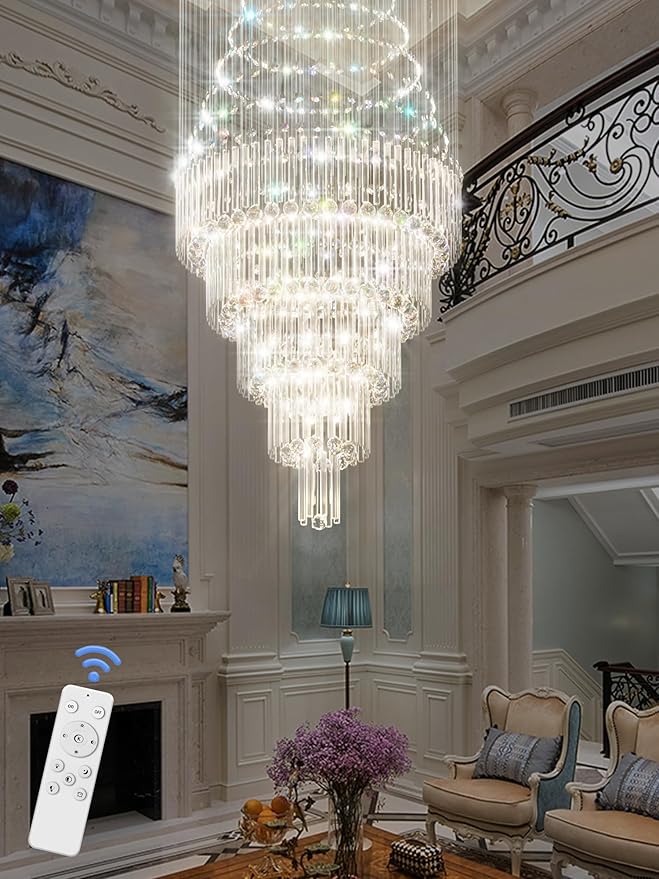 Flashing God 40''X120 High Ceiling Chandelier Crystal Raindrop Gold Chandeliers Staircase Large Chandelier Villa Entrance Foyer Pendant Light Foyer High Ceiling Light 15 GU10 Bulb Dimming