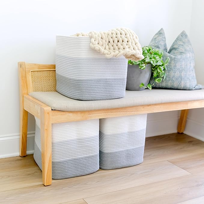 NaturalCozy 13x15x13 Kallax Storage Cubes Bins, 3 Pack | Cotton Rope Cube Storage Bin Woven Baskets for Organizing | Kallax Insert Storage Baskets for Shelves Organizer, Kids Toy, Closet Baby Nursery