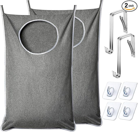 XL Hanging Laundry Hamper, Extra Large Tear-resistance Door Hamper with 2 Types Hooks for Dirty Clothes, Save Bathroom Space Hanging Laundry Bag (36.5x 22 Inch,Grey)