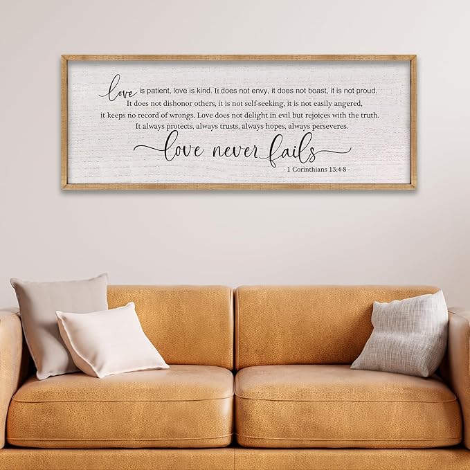 LuZhiQiang Love is Patient Love is Kind Wall Decor 40"X15" Bible Verse Quote 1 Corinthians 13 For Bedroom Above Bed Christianity Couple Sign Large Wood Framed Wall Hanging Art (Wood)