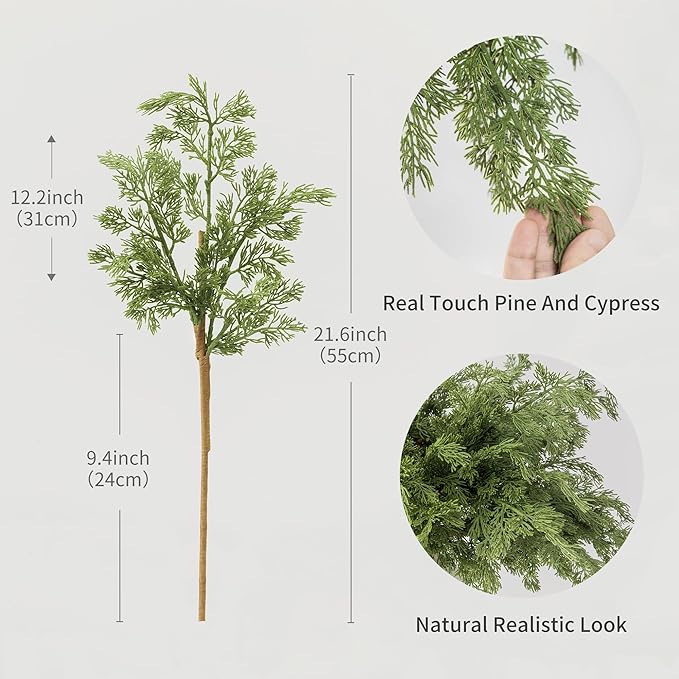 MISSPIN 12 Pcs 21.5 Inches Christmas Cedar Branches, Cedar Artificial Christmas Branches DIY Crafts Faux for Xmas Indoor Outdoor Home Decor