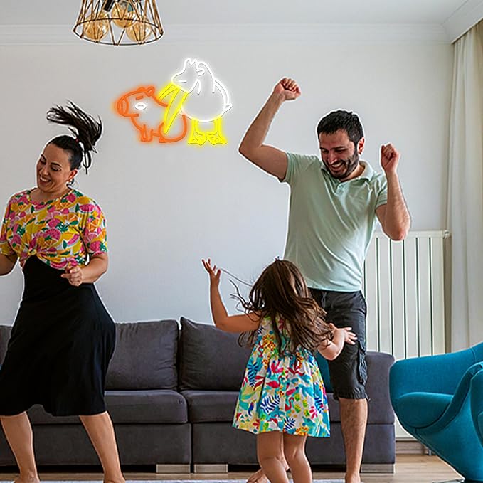 LISIGNVE Capybara Pelican Neon Sign for Wall Decor Funny Capybara Led Neon Light Sign Pelican Neon Light for Children's Room Kindergarten Bedroom Zoo Art Wall Decor(16.5”*12.6”)