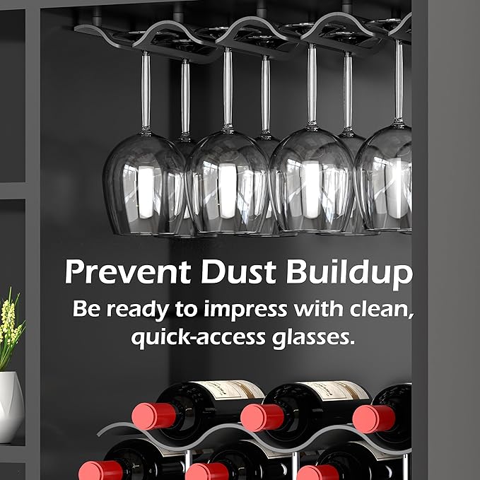 Bariboo Wine Glass Storage Case – Hang 8-12 Glasses on Your 18.7 x 9 x 1.7 In., Dust-Free Wine Glass Holder – Under-Shelf & Under-Cabinet Wine Glass Holder Rack with Assembly Manual & Video