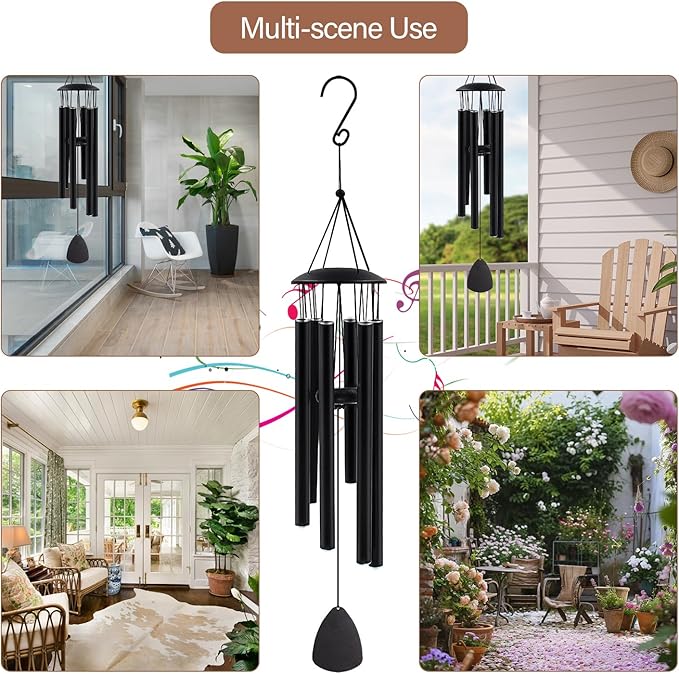 Wind Chimes for Outside, Large Aluminum Wind Chimes – Deep Tones & Soothing Melodies Ideal for Garden, Patio Decor, and Windchimes Outdoors for Loss of Loved One (32'' Black)