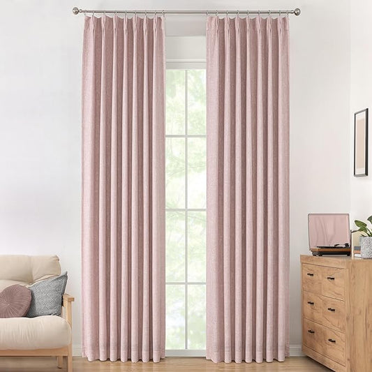 Vision Home Pink Full Blackout Curtains Pinch Pleated Room Darkening Window Panels 120 inch for Girls Bedroom Living Room Thermal Insulated Pinch Pleat Pink Drapes with Hooks Back Tab 40" Wx120 Lx2