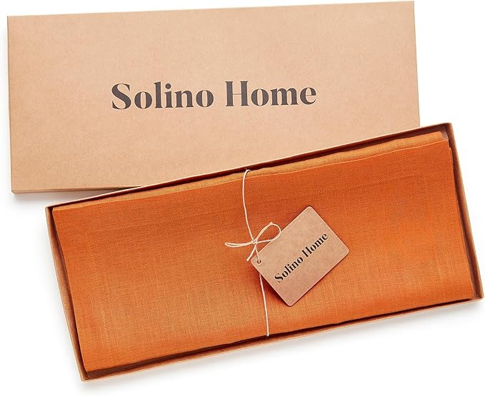 Solino Home Linen Table Runner 108 Inches Long - 100% Pure Linen Persimmon Orange Dining Table Runner 14 x 108 Inch for Fall, Autumn, Halloween, Thanksgiving - Fete
