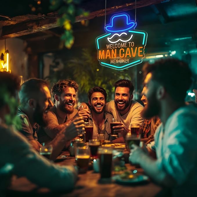 Man Cave Neon Sign, Gentleman Neon Signs for Wall Decor, Dimmable Acrylic Neon Lights for Man Cave Gamer Room Bedroom Bar Pub Party Decorations