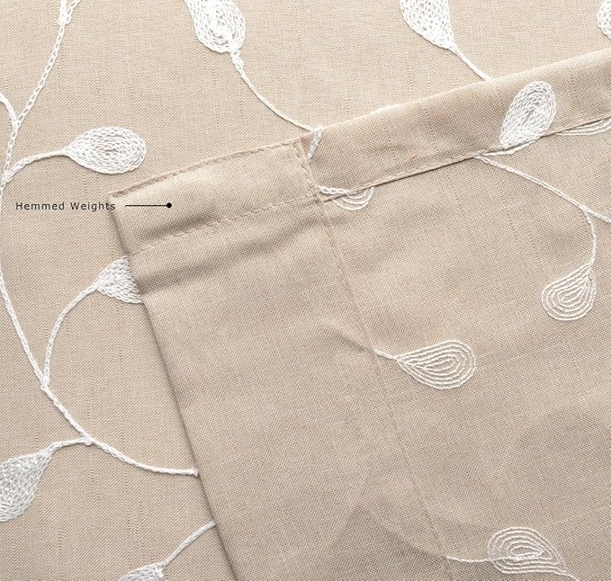 MIUCO Floral Embroidery Semi Sheer Curtains Faux Linen Grommet Window Curtains for Bedroom 52 x 63 Inch 2 Panels, Linen