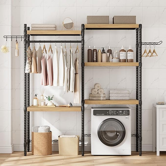 Double Row Over Washer and Dryer Storage Shelves, Laundry Room Organization and Storage, Heavy Duty Laundry Room Shelves, with Adjustable Height, 5-Tier