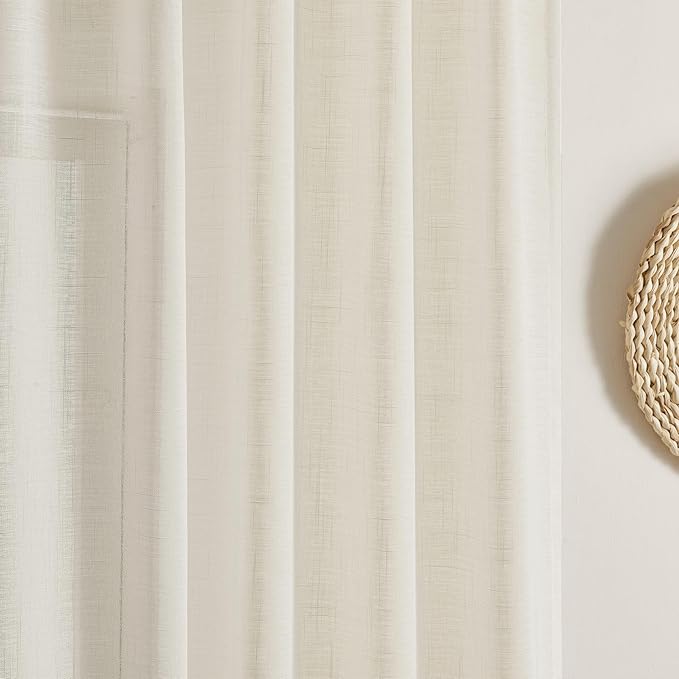 Joydeco Sheer Curtains 72 Inches Long, Cream Curtains for Living Room 2 Panels Set, Ivory Curtains Window Privacy Assured with Light Filtering(W52 x L72 Inch,Ivory)