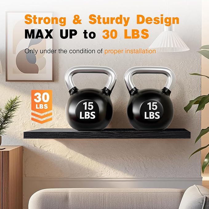 BAYKA Floating Shelves for Wall, 36 inches Long Wall Mounted Rustic Wood Shelves for Bathroom, Bedroom, Living Room, Kitchen, Office, Hanging Shelf for Books/Storage/Decor(Black,Set of 2)