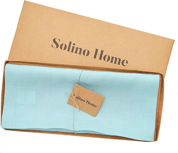 Solino Home Linen Aqua Blue Table Runner 72 Inches Long - 100% Pure Linen Dining Table Runner 14 x 72 Inch - Fete