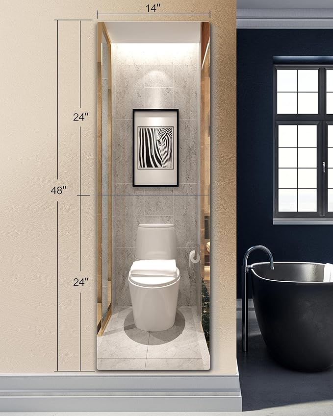 Shatterproof Wall Mirror Full Length for Bedroom, Acrylic Gym Mirrors For Home, Extra Thick: 0.12 inch, 14 x 24 inch x 2 Pcs, Workout Mirrors Safe for Kids, Over The Door, Long Wall Mounted