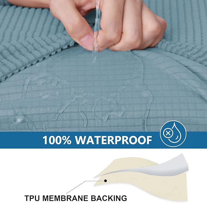 hyha Waterproof Sectional Couch Covers, Non Slip Sofa Couch Cushion Covers L Shape, Thick Stretch Jacquard Fabric, Washable Sofa Slipcovers with Elastic Bottom (1 Piece for Chaise, Lake Blue)