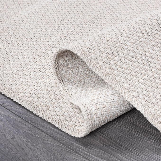 CAMILSON Easy Jute Rug 5x7, Indoor Outdoor Off-White Farmhouse Area Rugs for Living Room Patio and Kitchen Rug, Solid Woven Design, Easy-Cleaning, Washable Outside Carpet Alfombras (5 x 7)