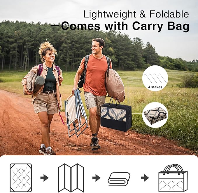 OLANLY Reversible Outdoor Rug 8x10 ft Clearance, Waterproof Outdoor Plastic Straw Rug with Interlacing Pattern, RV Mat for Patio, Camping, Balcony, Deck, Backyard, Black & Beige