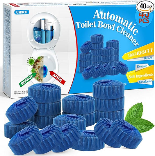 Toilet Bowl Cleaner Tablets 40 PACK, Blue Automatic Toilet Cleaner with Bleach, Using Sustained-Release Technology for Deodorizing & Descaling,Household Toilet Tank Cleaners for Against Tough Stains