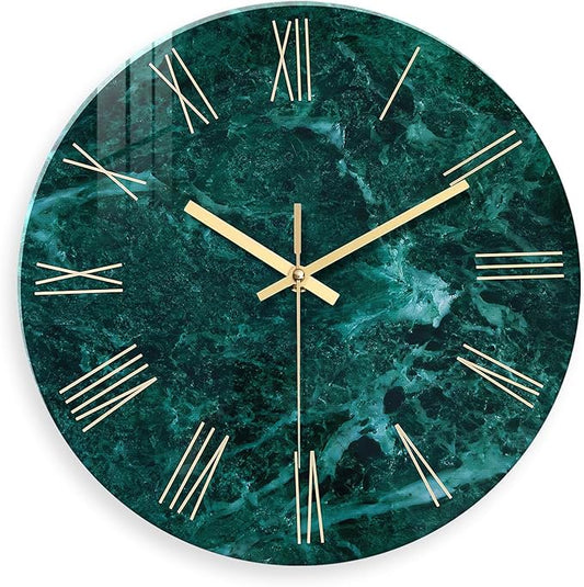 Teal Glass Wall Clock Battery Operated 16 Inch Modern Clock for Living Room Decor Large Wall Clock Silent