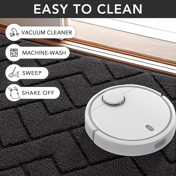 hicorfe Indoor Doormat,Front Back Door Mat Rubber Backing Non Slip Door Mats 20"x48" Absorbent Resist Dirt Entrance Doormat Inside Floor Mats for Entryway Washable Low-Profile(Charcoal)