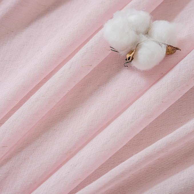 FMFUNCTEX Linen Sheer Curtains for Bedroom, Pink Curtains 96 inches Long for Living Room, Blush Pink Farmhouse French Flax Blend Window Draperies, Rod Pocket 2 Panels Set