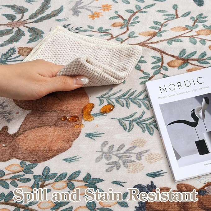 OJIA Jungle Living Room Rug 9x12 Washable Rugs for Bedroom, Ultra-Thin Modern Beige Non-Shedding Large Area Rug Playroom Rug Non-Slip Stain Resistant Accent Carpet for Kids Room Dining