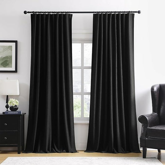 RAIN CITY Extra Wide Blackout Large Curtains 70 x 108 Inch Long, Linen Blend Black Out Pleated Curtains 2 Panels Set, Back Tab Pocket Textured Curtain for Home Office Patio Sliding Glass Door