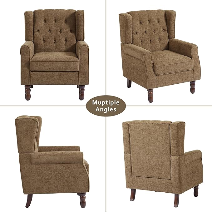 Lumibee High Back Accent Chair Set of 2,Upholstered Wingback Armchair with Solid Wood Legs for Small Spaces,Comfy Single Sofa Chair for Living Room,Bedroom,Office-Brown