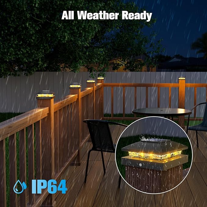 VOLISUN 4x4 Solar Post Cap Light 16pack,Solar Fence - Post Lights Outdoor Waterproof for Wooden/Vinyl Post, White Deck Post Cap Light Solar Powered with Warm White for Garden/Patio/Porch, Black