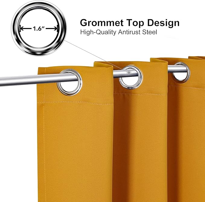 ChrisDowa Grommet Room Darkening Curtains for Bedroom and Living Room - 2 Panels Set Thermal Insulated Blackout Curtains (Mustard Yellow, 52W x 95L)