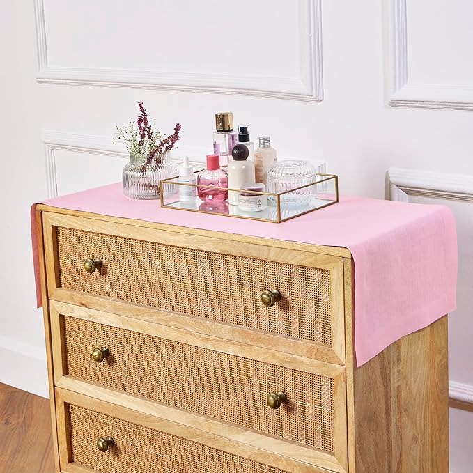 Solino Home Linen Table Runner 48 Inches - 100% Pure Linen Pink Lemonade Table Runner 14 x 48 Inch Ideal for Dresser and Coffee Tables - Halloween - Fete