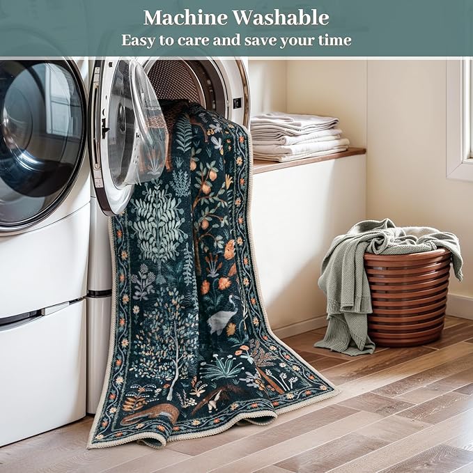 OJIA Jungle Print 9x12 Area Rugs for Living Room, Green Soft Bedroom Rug Washable Rugs 9x12, Modern Dining Room Rug Stain Resistant Ultra-Thin Floor Carpet for Playroom Kids Room Nursery