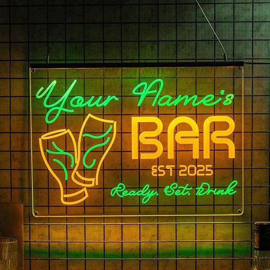 Personalized Beer Pub Bar Signs with Your Name for home wall light up with personalized pub name, man cave accessories, beer themed neon customizable lighted sign