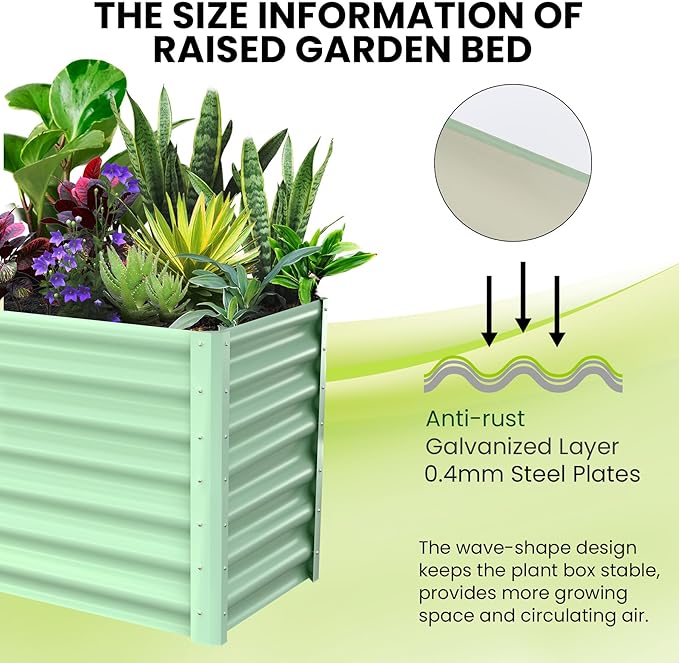 Galvanized Raised Garden Bed Outdoor, 2 Pcs 6x3x2FT Outdoor Large Planter Raised Beds Open Base with Safety Edge and Glove for Vegetables Flowers Ground Planter, Green