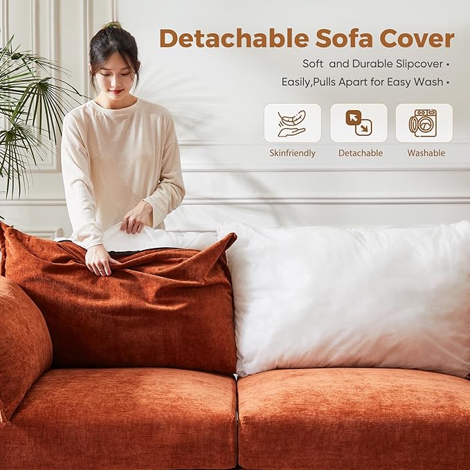 Terracotta Oversized Accent Chair, Upholstered Modern Sofa Chair with Removable Backrest & Detachable Cover, 24.5" Deep Seat Large Reading Armchair