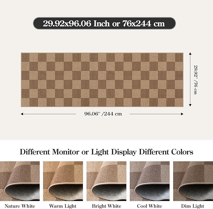 Lahome Checkered Easy Jute Kitchen Runner, 2x8 Washable Indoor Outdoor Runner Rug, Checkerboard Non Slip Non Shedding Neutral Carpet for Hallway Entryway Foyer