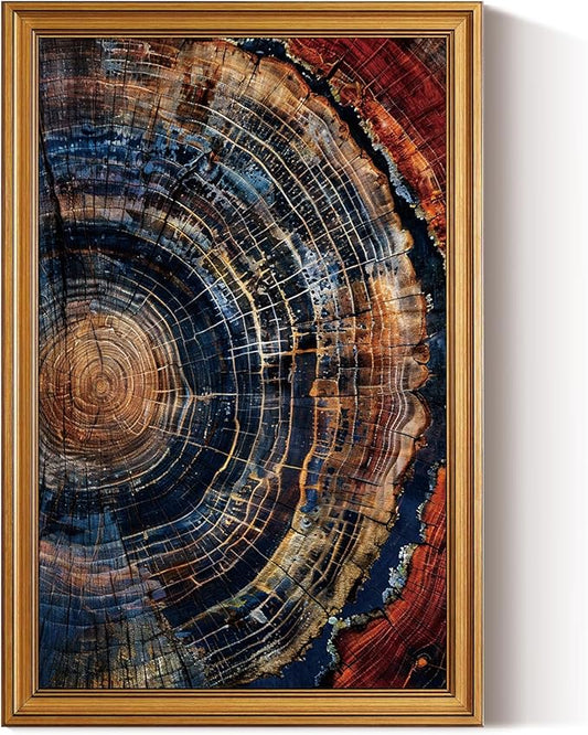 HUARCEY Gold Framed Vintage Wall Deocr for Living Room, Tree Rings Art Abstract Wood Grain Texture Bathroom Art Large Canvas Print Nature Inspired Farmhouse Pictures for Study Office Bedroom 16"x24"