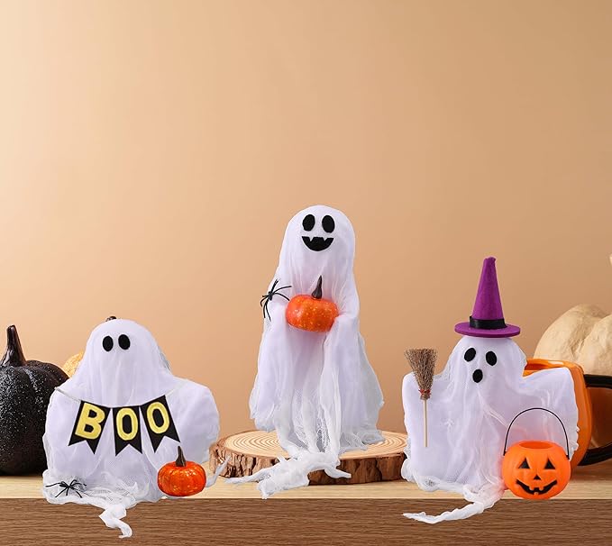 Halloween Decorations - Set of 3 Cute Spooky Ghosts Crafts - Ghost Decorations Indoor Halloween Decor for Party Table Home Room Kitchen Office