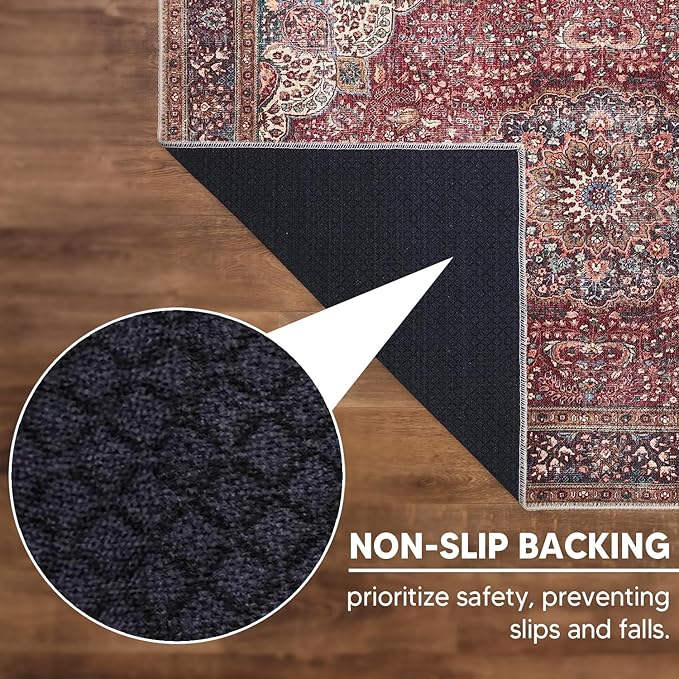Keen Home Design 8x10 Rug - Machine Washable Area Rug with Non-Slip Backing, Ideal for Living Room, Dining Room, Bedroom - Vintage, Easy Clean, Durable, Low Pile Rug - (8' x 10')