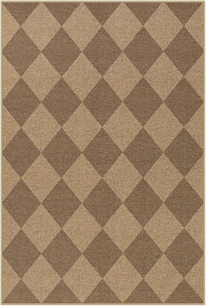 Lahome Checkered Easy Jute Rug, 2x3 Entryway Rug Indoor Outdoor Front Door Mat, Farmhouse Neutral Non Slip Non Shedding Washable Kitchen Mats for Floor Foyer