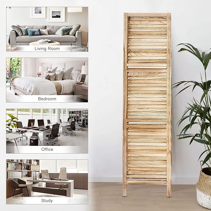Room Divider with Shelves, Privacy Screen, Room Dividers and Folding Privacy Screens, 4 Panel Wood Temporary Wall Partition Separation Separator, Natural