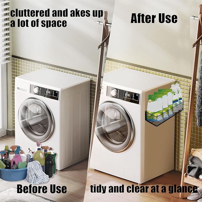 Magnetic Basket, Magnetic Shelf for Fridge,Magnetic Spice Rack Wire Mesh Magnetic organizer Holder Accessories for Office Kitchen Classroom Storage, Black-High, 13.77" x 5.11" x3.26"