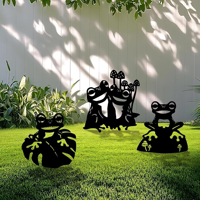 3 Pack Frog Metal Garden Decorative Stakes, Weather Proof Silhouette Statues for Yard, Patio,Outdoor Decor for Frog Lovers and Pet Owners