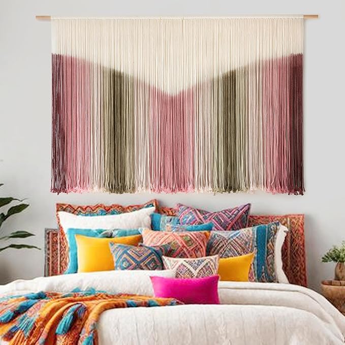 IOWER Large Macrame Wall Hanging Boho Wall Decor Large Scale Tie-Dye Yarn Living Home Room Boho Wall Decor for Bedroom Home Wall Art 57" W x 35" L