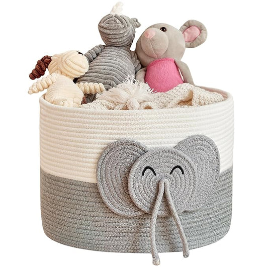 Large Baby Cute Storage Basket for Organizing -Elephant White & Grey 15""x15""x11"", 2024282319065
