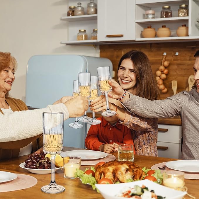 Champagne Flutes Set of 6, 7oz Square Champagne Glasses, Lead-Free Crystal Champagne Flute Glass, Unique Gift for Birthday, Wedding, Anniversary