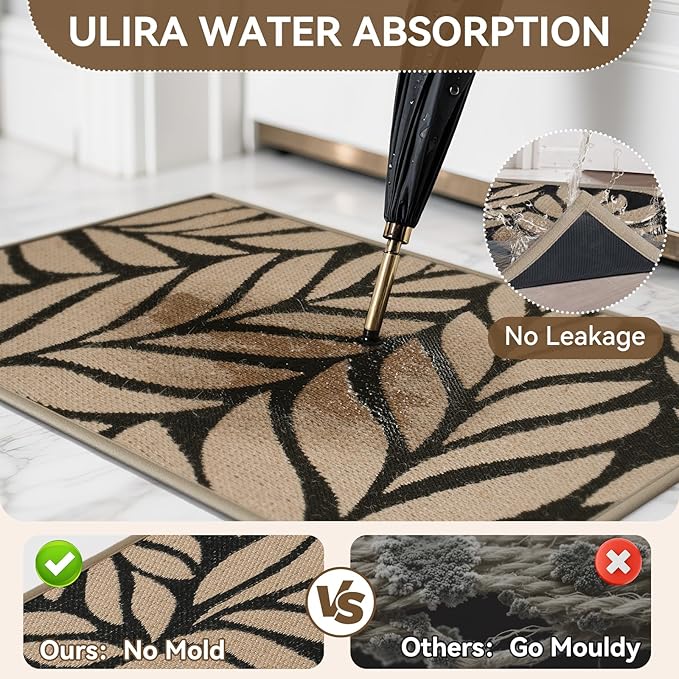 Front Door Mat Indoor Outdoor Entrance, 31''x47'' All-Season Waterproof Welcome Mat, Heavy Duty Non-Slip Rubber Backing, Patio Porch Doormat, Low Profile, Trap Dirt and Moisture, Brown